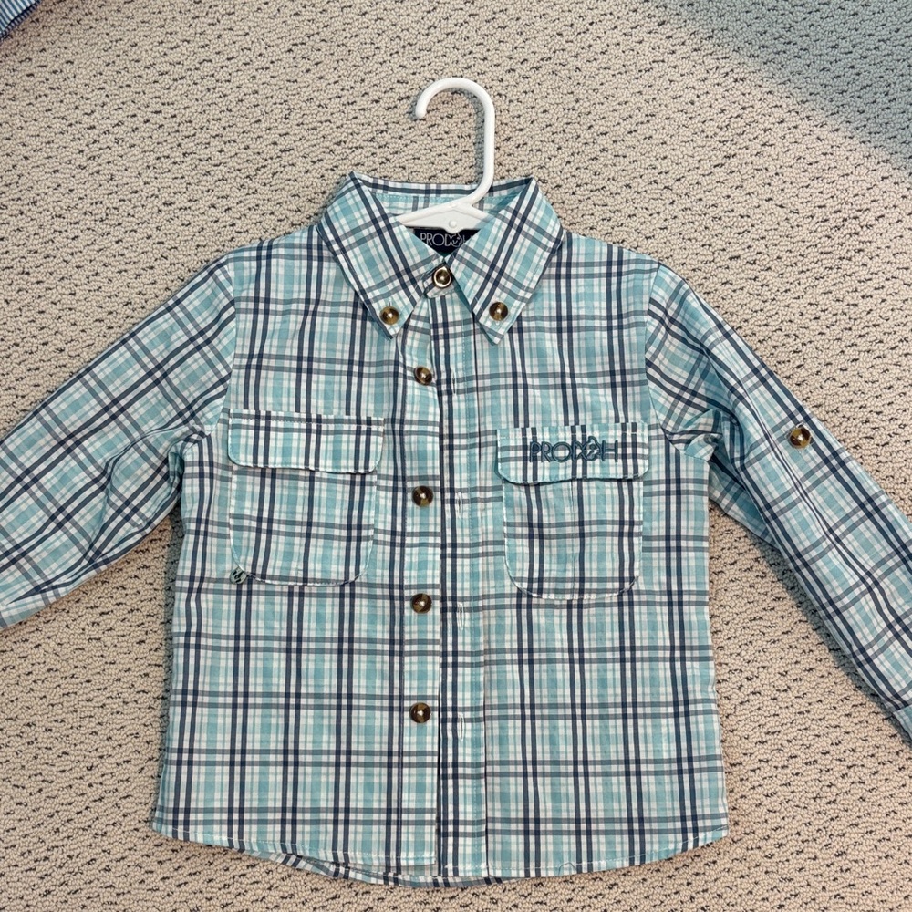 Prodoh 3T fishing shirt! Kids Plaid Shirt - Blue and Green